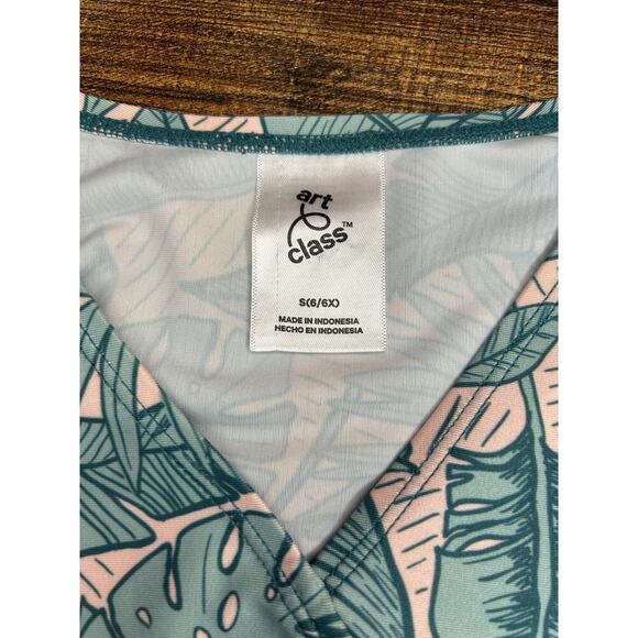 ART CLASS Girl’s Tropical Long Sleeve Swim Top / Size: 6-6X - Picture 3 of 5